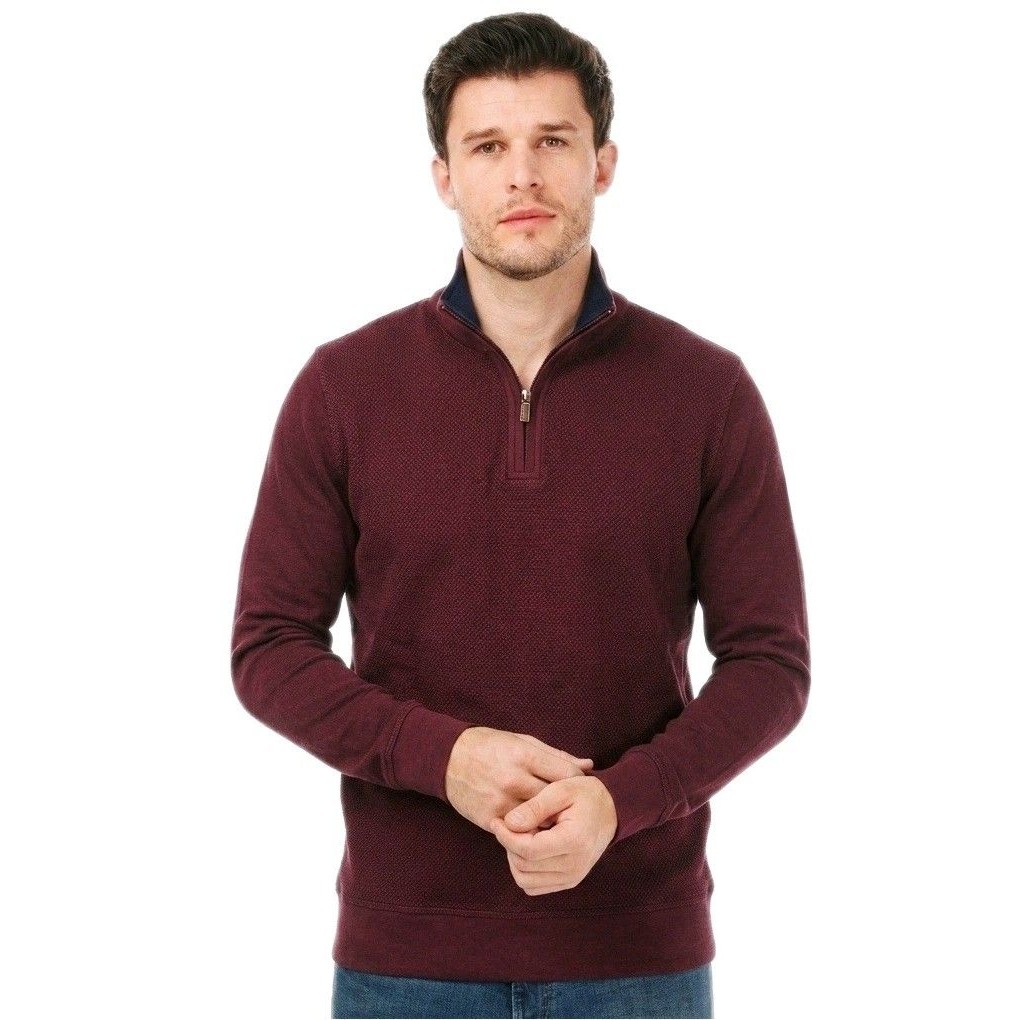 Ted Baker Men's Textured 1/4 Zip Cotton Knit Pullover Sweater Top Red Size Small